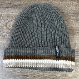True Religion Sherpa Lined Knit Beanie Hat | Gray Cream Brown | Winter Cap